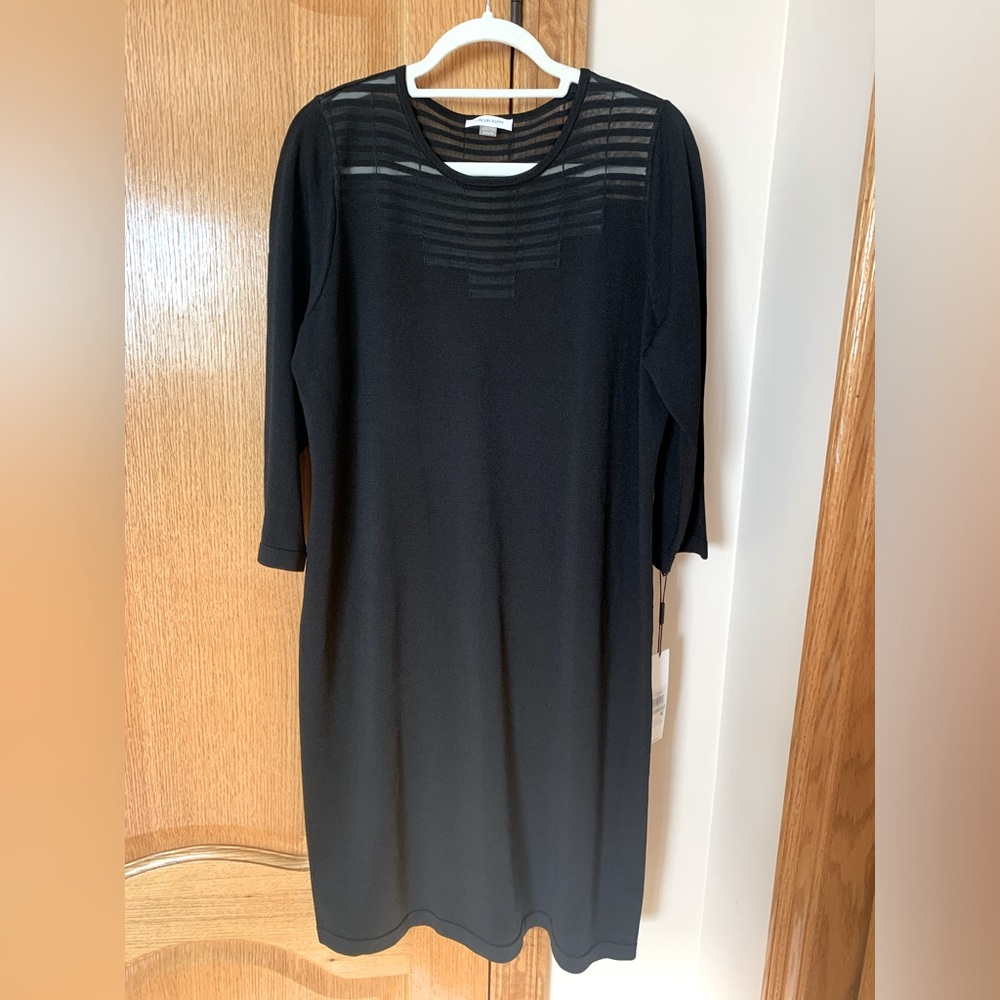 Calvin Klein body con black sweater dress with lace chest detailing